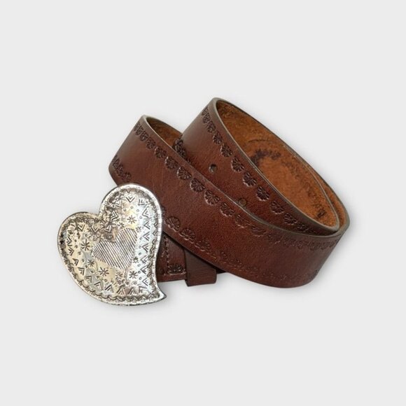 Brighton Heart Belt M Women Leather Pewter Brown Silver Boho Made in USA - Picture 1 of 6